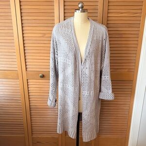 Open-Front silver/grey Crochet-Knit Long Cardigan